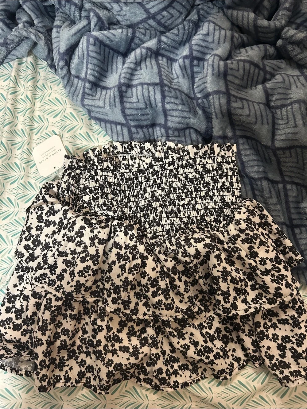 Smocked Waist Black & White Floral Women’s Skirt